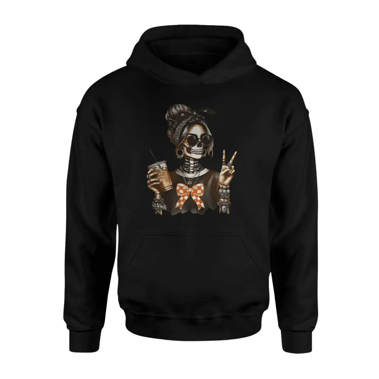 Cool Skeleton Girl Peace Sign Coffee Halloween T Shirt 2 1.jpg