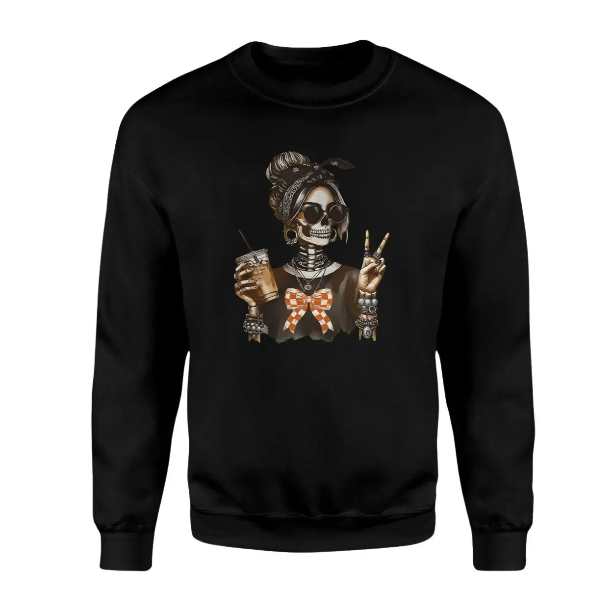 Cool Skeleton Girl Peace Sign Coffee Halloween T Shirt 3 1.jpg