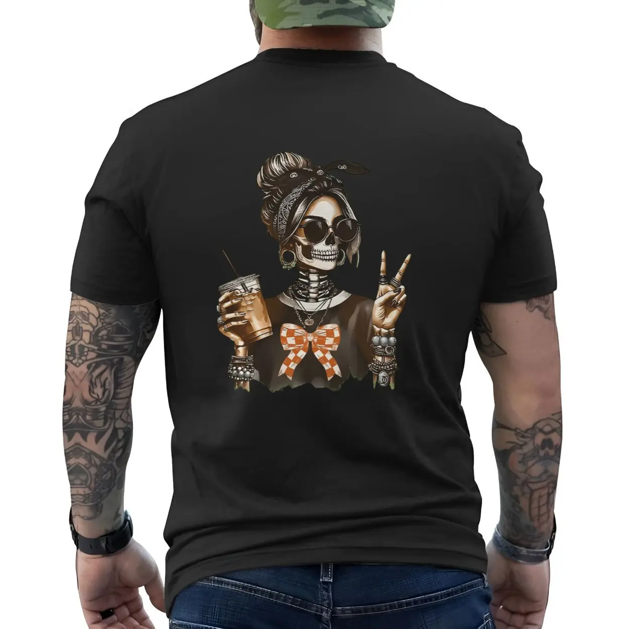 Cool Skeleton Girl Peace Sign Coffee Halloween T Shirt 6 1.jpg
