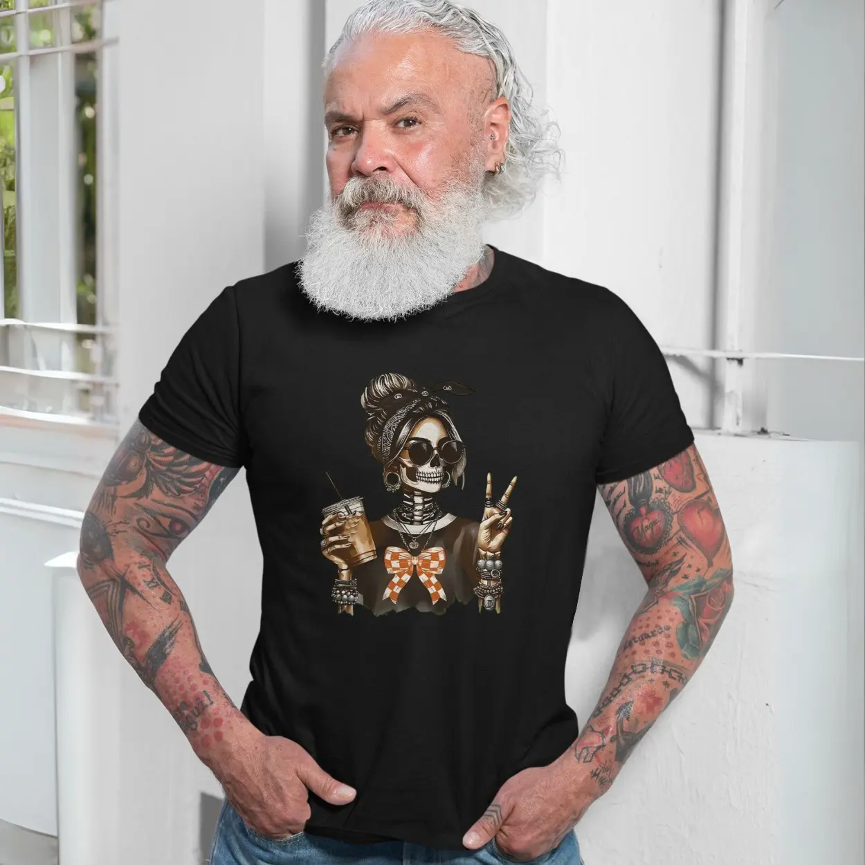 Cool Skeleton Girl Peace Sign Coffee Halloween T Shirt 7 1.jpg