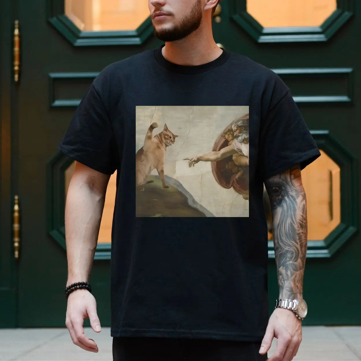 Creation of Adam Funny Cat Parody T Shirt 4 1.jpg