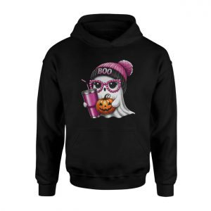 Cute Ghost with Pumpkin and Drink Funny Halloween T Shirt 2 1.jpg