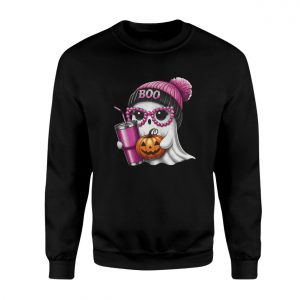 Cute Ghost with Pumpkin and Drink Funny Halloween T Shirt 3 1.jpg