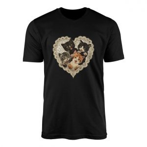 Cute Kittens in Heart Lace Frame T Shirt 1 1.jpg