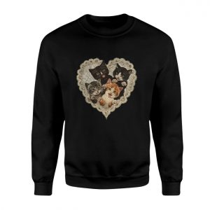 Cute Kittens in Heart Lace Frame T Shirt 3 1.jpg