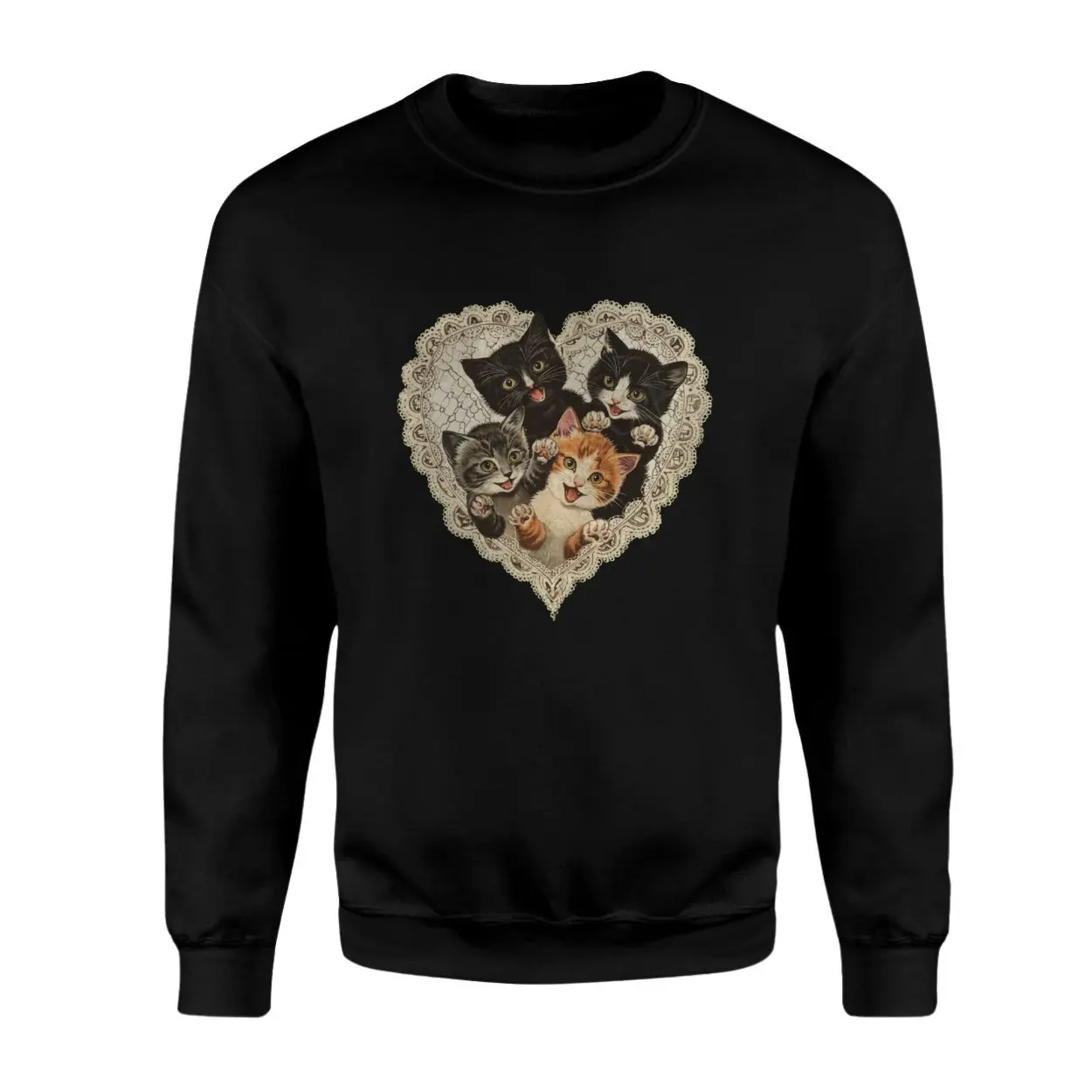Cute Kittens in Heart Lace Frame T Shirt 3 1.jpg