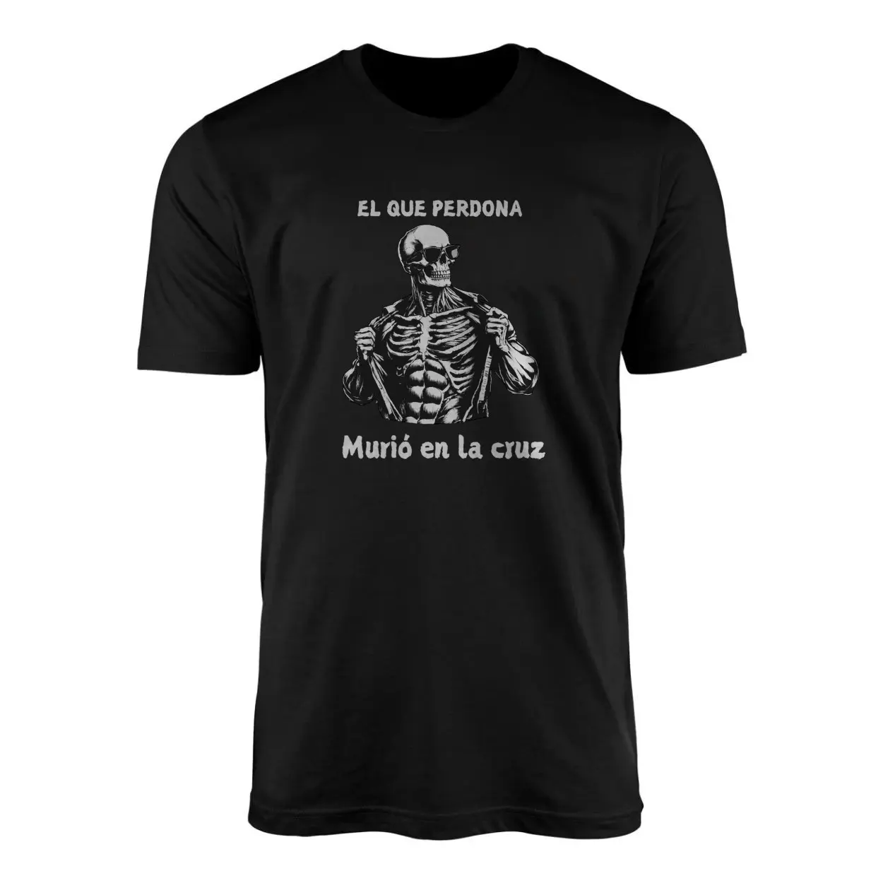 El Que Perdona Murio En La Cruz Skeleton T Shirt E28093 Spanish Graphic Tee 1.jpg