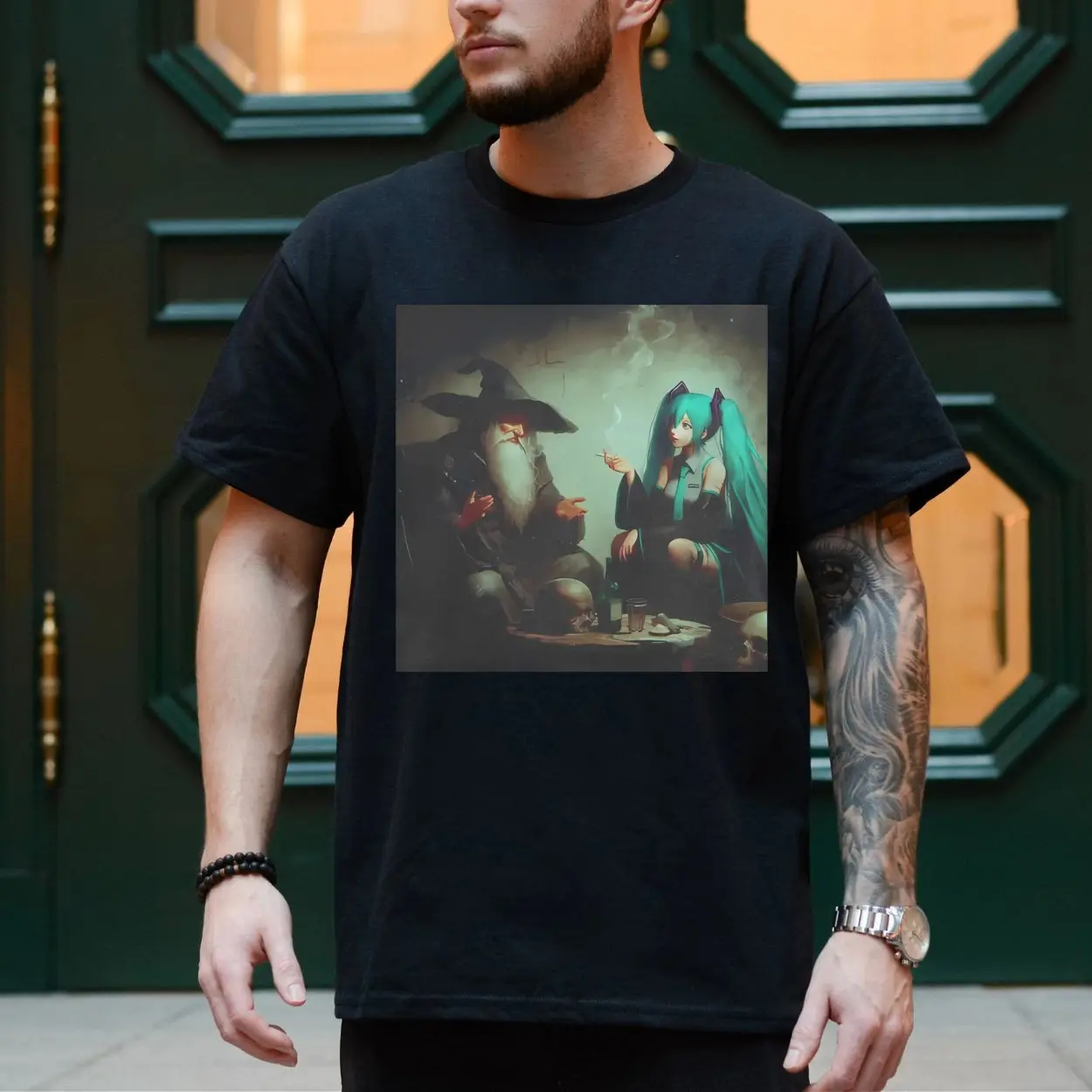 Funny Gandalf and Hatsune Miku Smoking Meme T Shirt 4 1.jpg