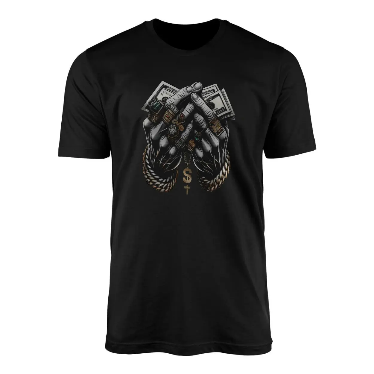 Gangsta Money Hands Dollar Chain Hip Hop T Shirt 1 1.jpg