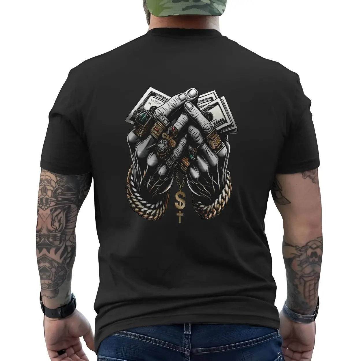 Gangsta Money Hands Dollar Chain Hip Hop T Shirt 6 1.jpg