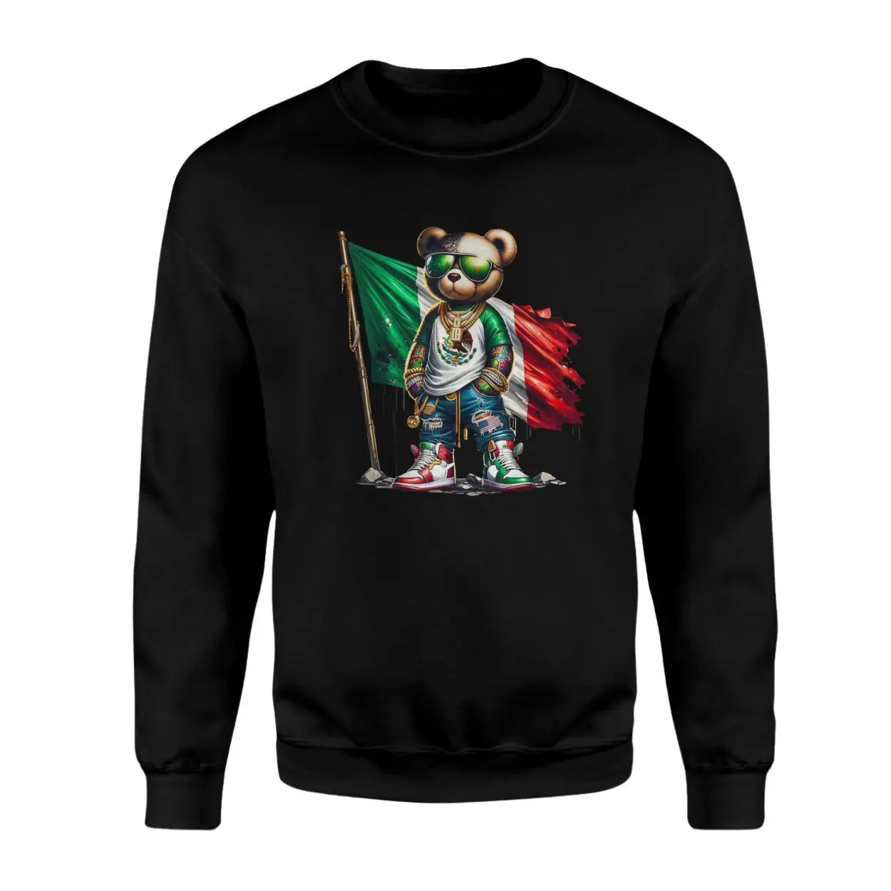 Mexican Flag Bear Streetwear Hip Hop Graphic T Shirt 3 1.jpg