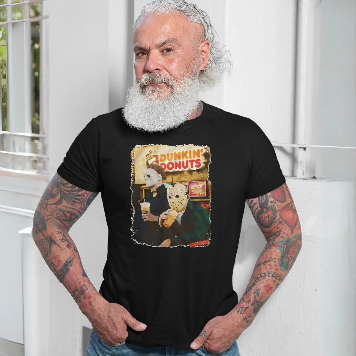 Michael Myers Jason Dunkin Donuts Halloween T Shirt 6 1.jpg