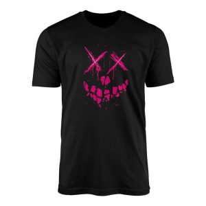 Neon Pink Smiley Face Distressed Halloween T Shirt 1 1 1.jpg