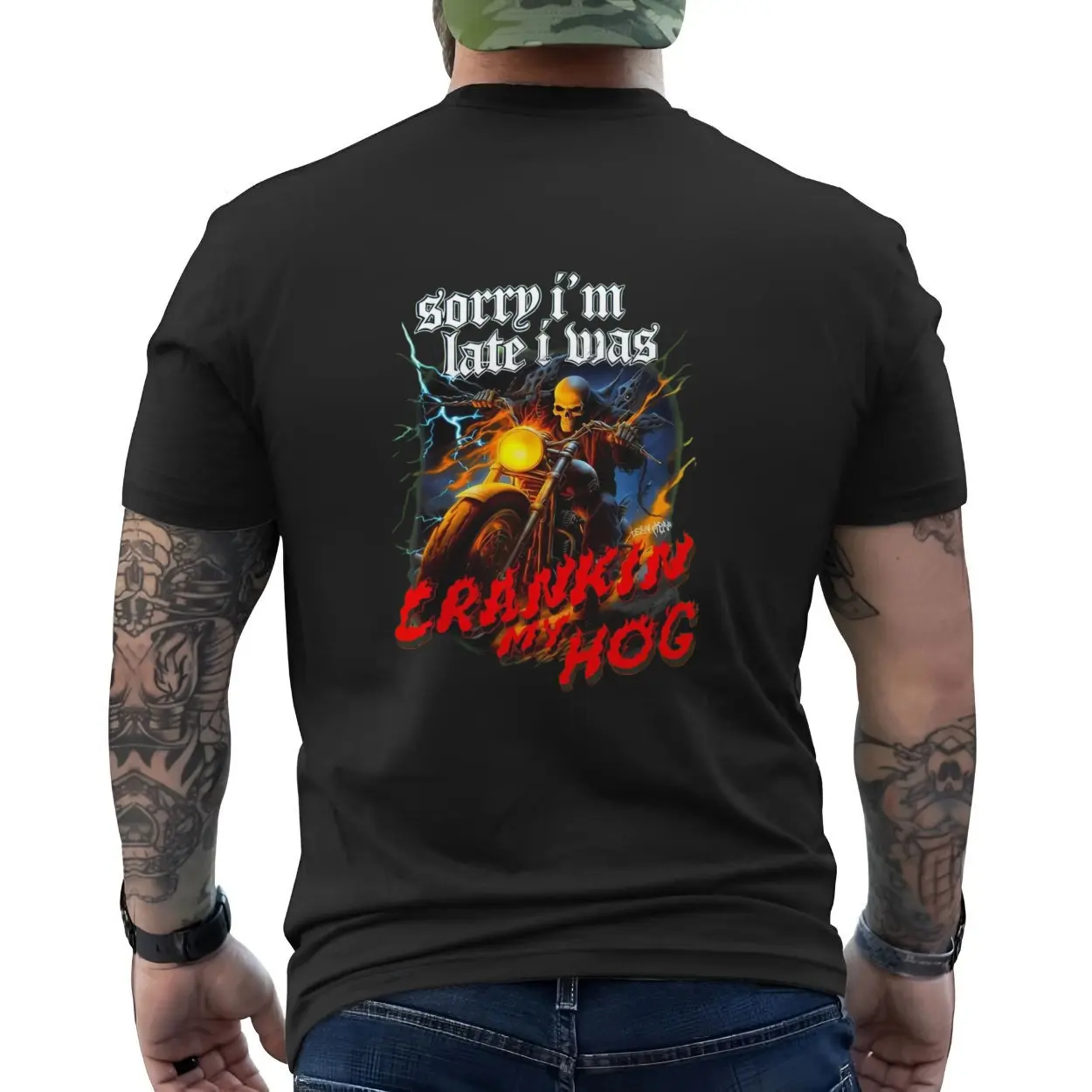 Sorry Im Late I Was Crankin My Hog Skeleton Motorcycle Rider T Shirt 6 1.jpg