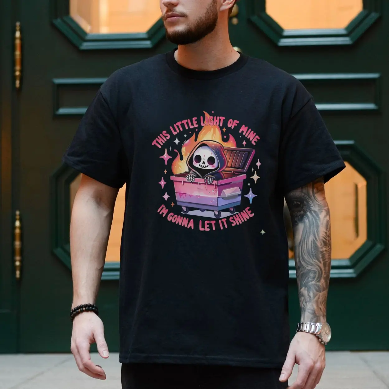 This Little Light of Mine Skeleton Dumpster Fire Funny T Shirt 4 1.jpg