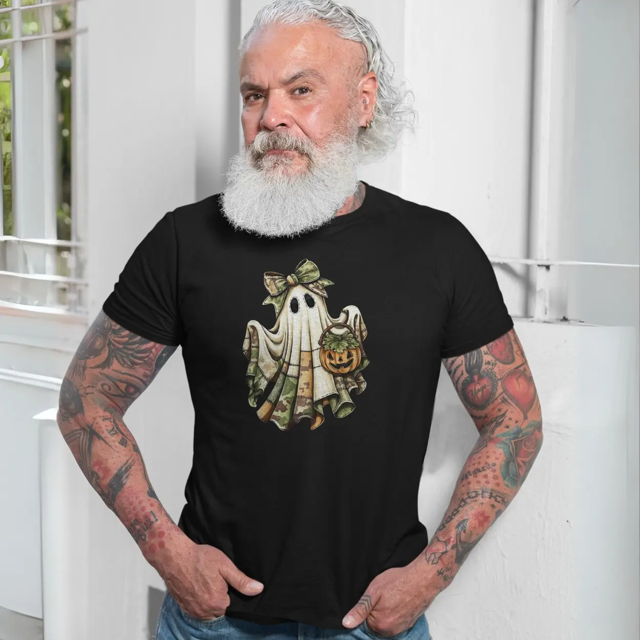 Camo Ghost with Pumpkin Patchwork Halloween T Shirt 7 1.jpg