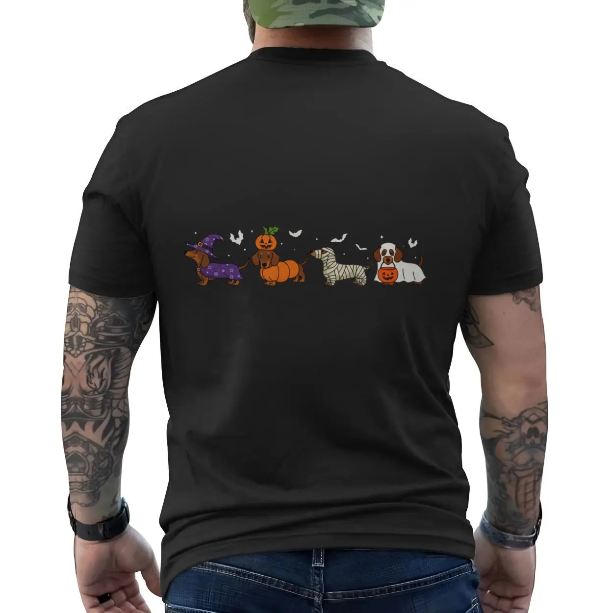 Dachshund Dogs in Halloween Costumes T Shirt 6 1.jpg