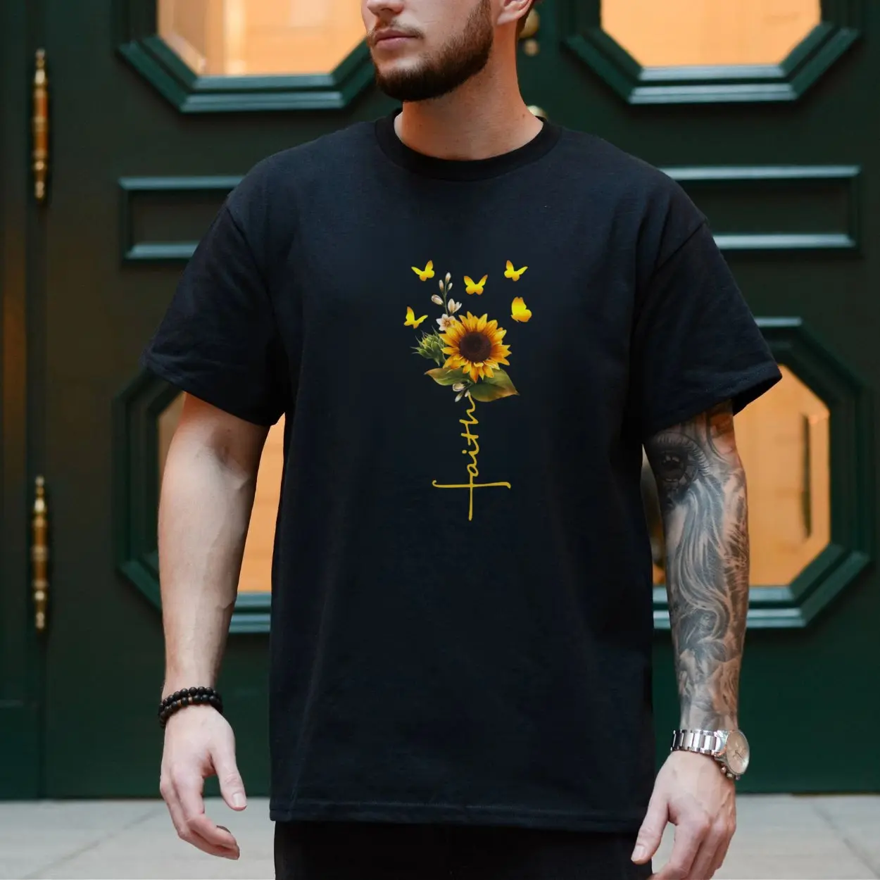 Faith Sunflower and Butterfly Inspirational T Shirt 4 1.jpg