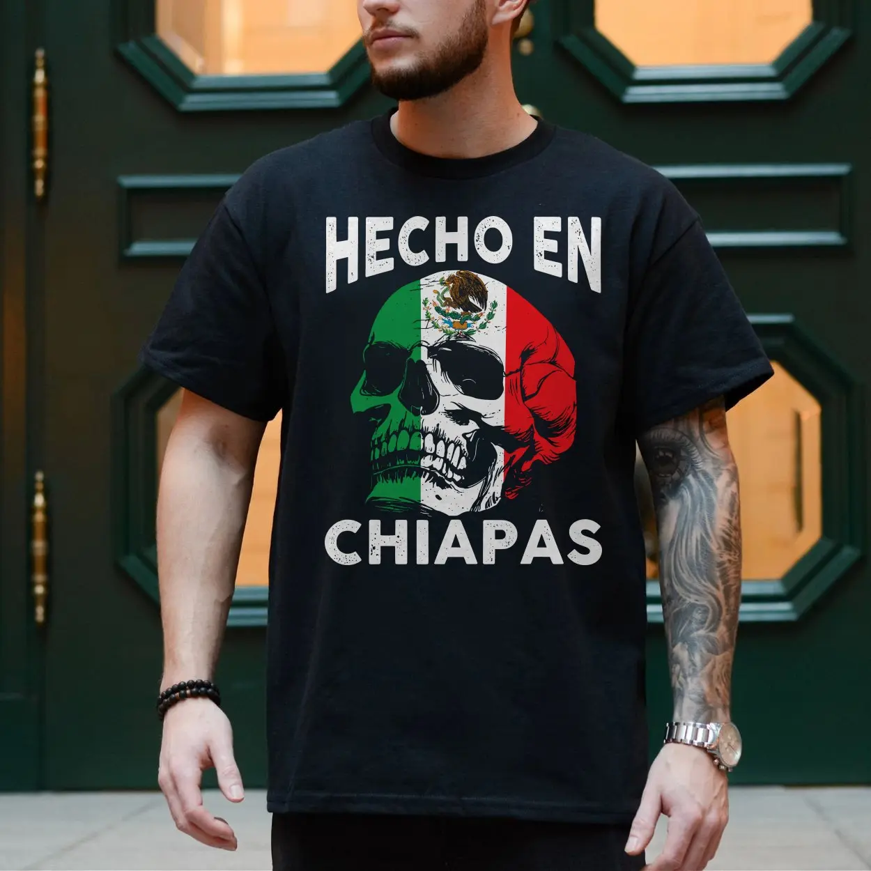 Hecho En Chiapas Mexican Skull Flag T shirt 4 1.jpg