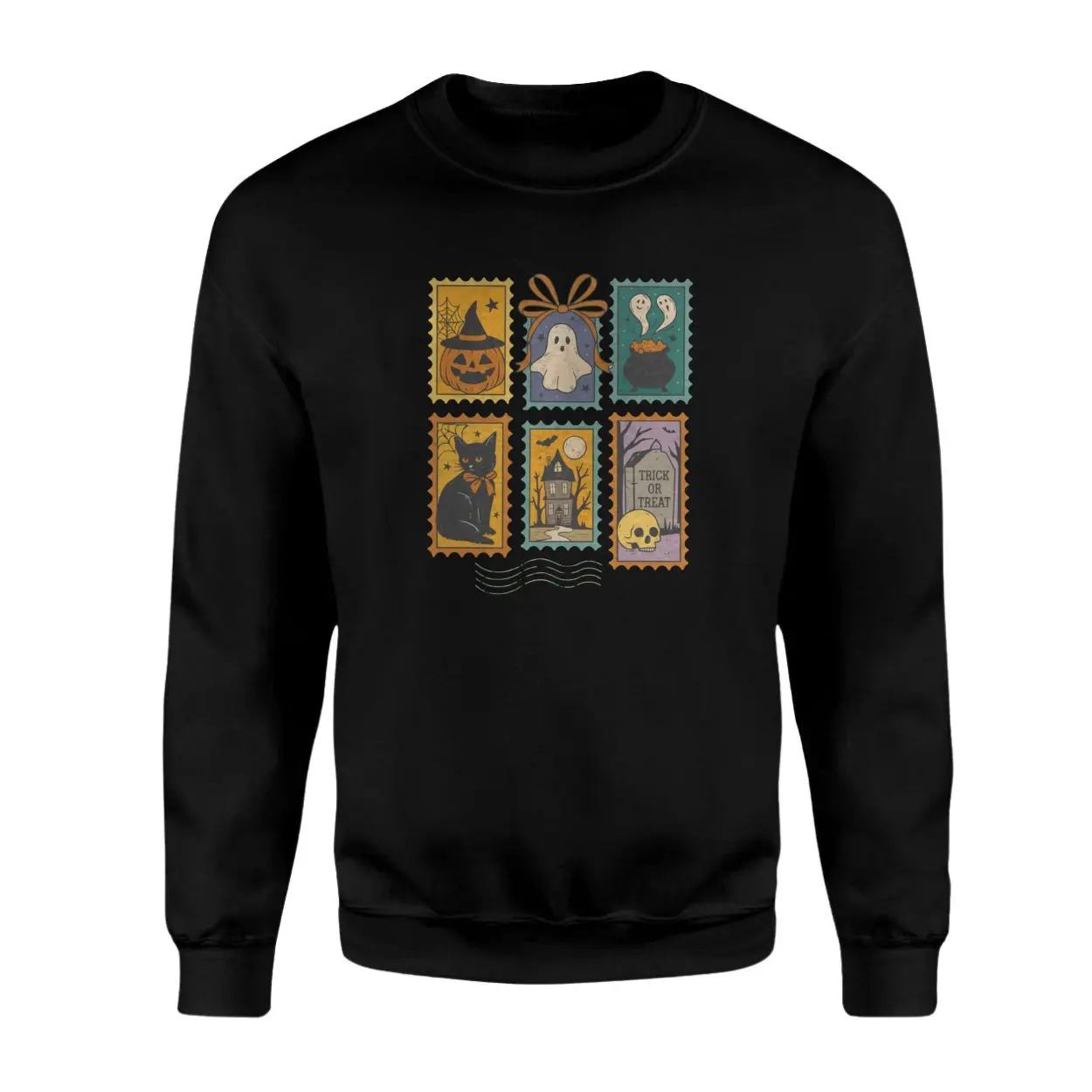 Vintage Halloween Stamps Pumpkin Ghost Cat T Shirt 3 1.jpg