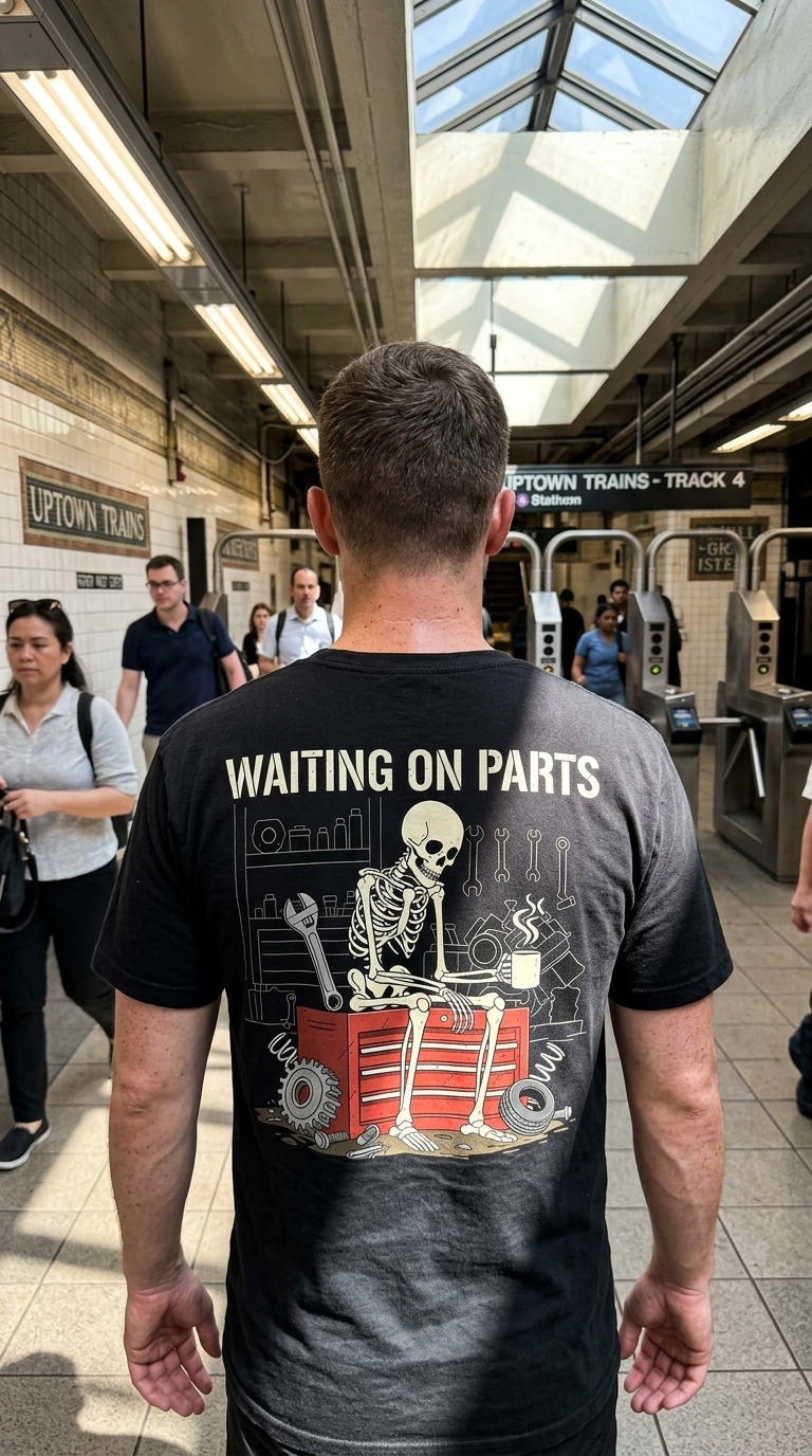 Funny Mechanic Skeleton Waiting On Parts T-Shirt For Car Guys 12 Funny Mechanic Skeleton Waiting On Parts T-Shirt For Car Guys