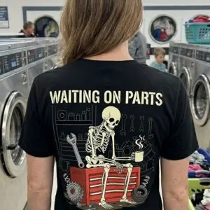 Funny Mechanic Skeleton Waiting On Parts T-Shirt For Car Guys 8 funny mechanic skeleton waiting on parts t shirt for car guys 2.jpg