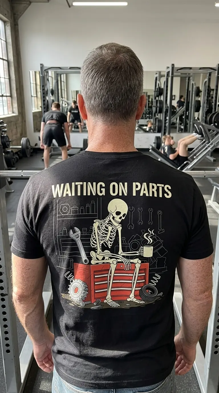 funny mechanic skeleton waiting on parts t shirt for car guys 3.jpg