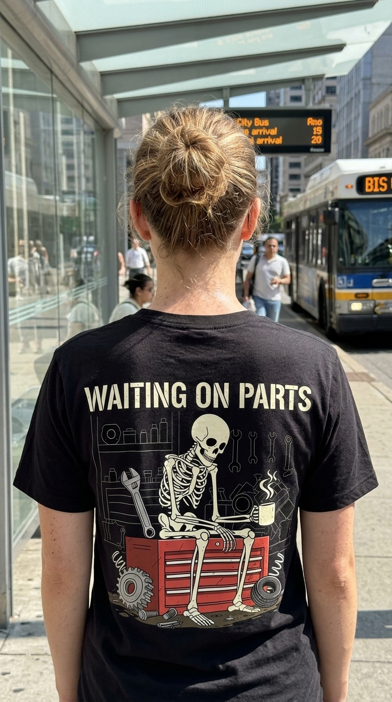 Funny Mechanic Skeleton Waiting On Parts T-Shirt For Car Guys 5 funny mechanic skeleton waiting on parts t shirt for car guys 4.jpg