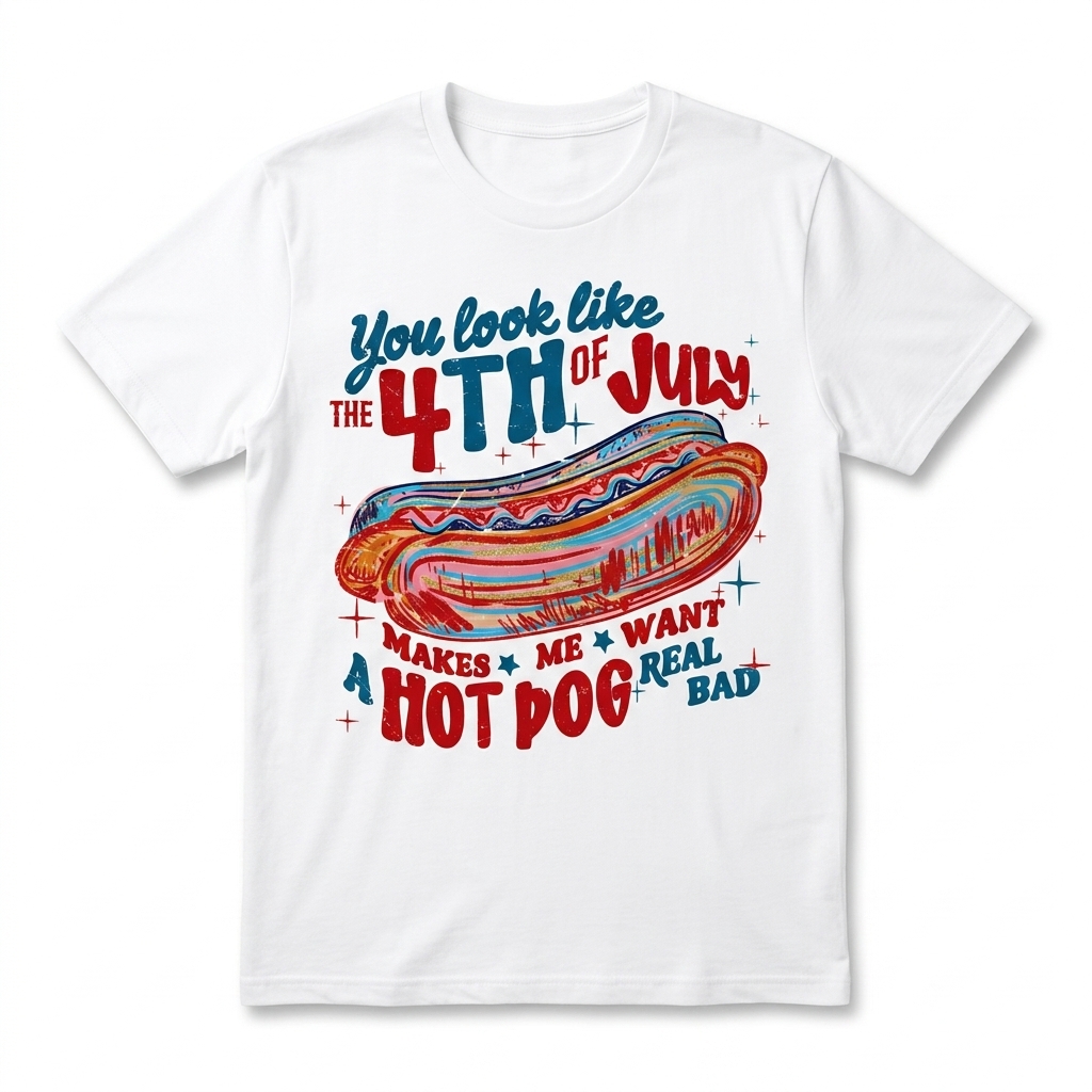 Funny You Look Like The 4th Of July Hot Dog Retro Graphic Tee 1 funny you look like the 4th of july hot dog retro graphic tee.jpg