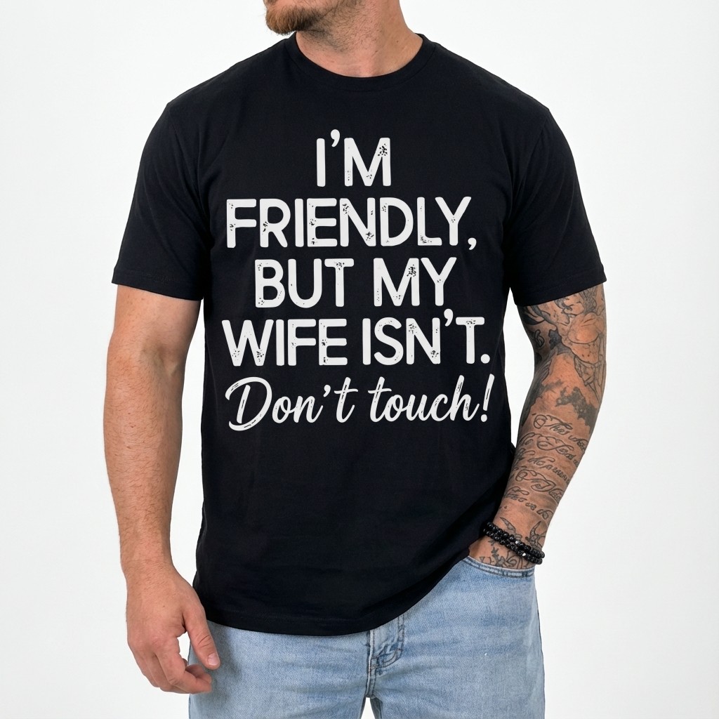 I'm Friendly But My Wife Isn't Don't Touch Funny Husband T-Shirt 3 im friendly but my wife isnt dont touch funny husband t shirt 2.jpg