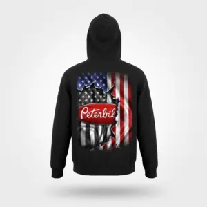 American Flag Trucker T-Shirt 7 Hoodie displaying back flat lay of a trucker-themed American flag design.