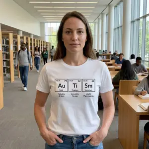Autism Periodic Table Elements T-Shirt 10 Lifestyle view showcasing the autism periodic table elements design.