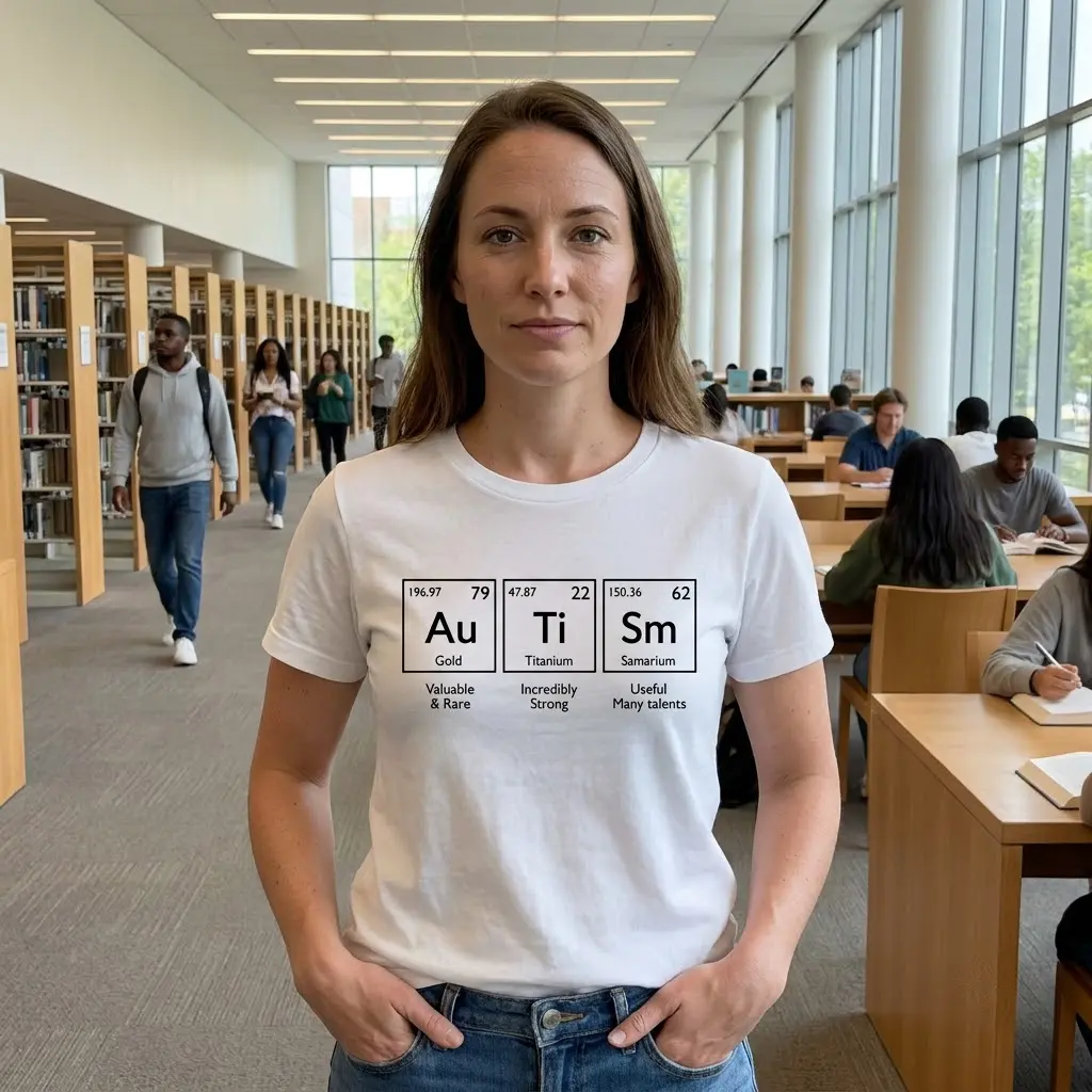 Autism Periodic Table Elements T-Shirt 5 Lifestyle view showcasing the autism periodic table elements design.