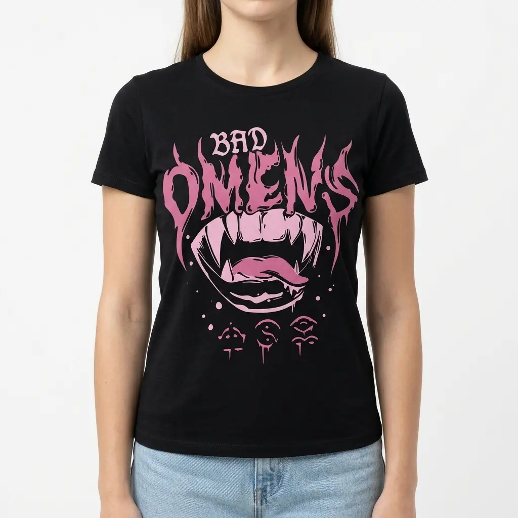 Side angle of Bad Omens Graphic Tee highlighting sleeve design.