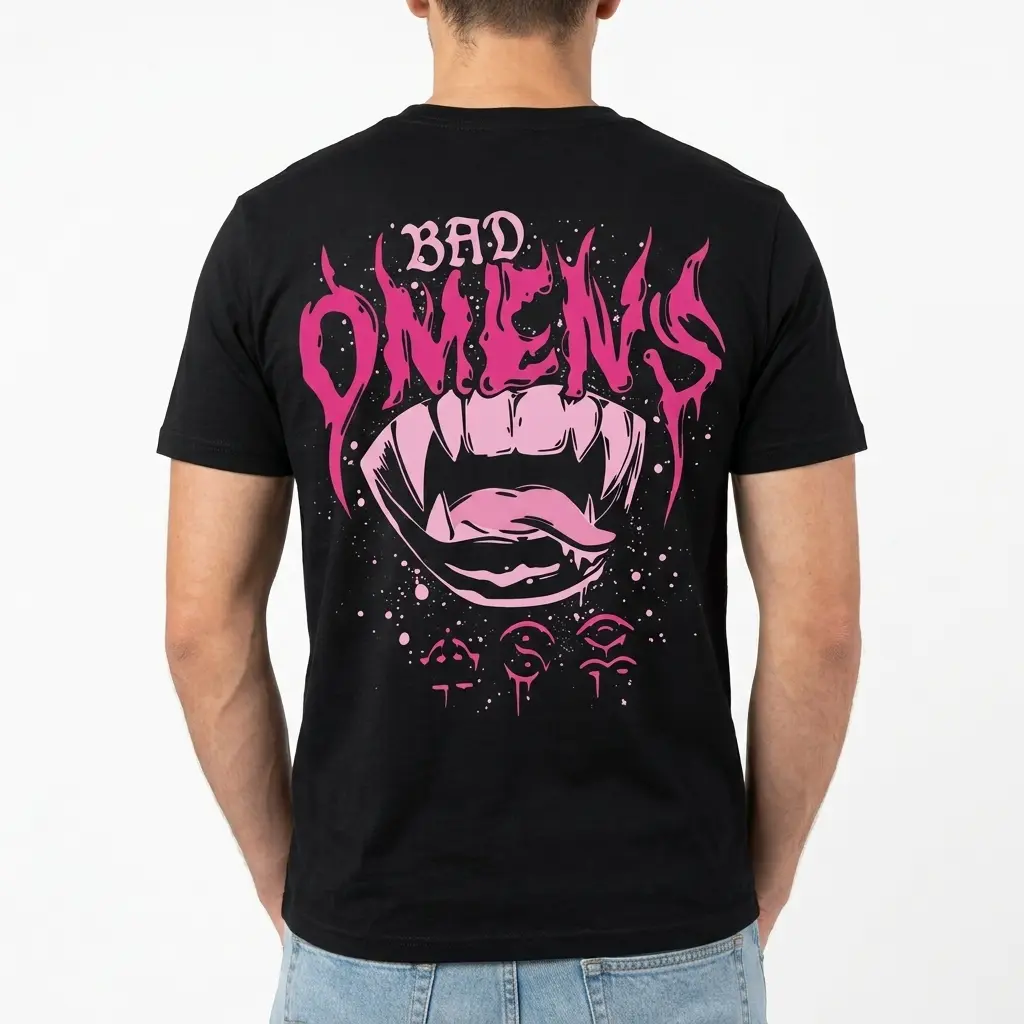 Detailed front print of Bad Omens Gothic Vampire T-Shirt.