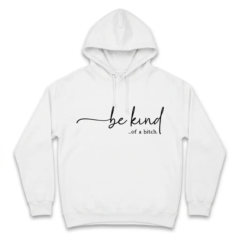 Be Kind ...of a Bitch Sarcastic T-Shirt 2 Front view of a white T-shirt with 'be kind ...of a bitch' text in black.