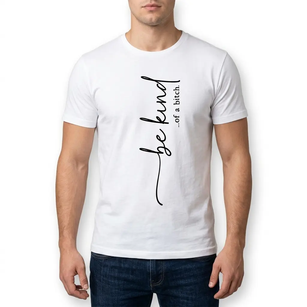 Be Kind ...of a Bitch Sarcastic T-Shirt 5 Sarcastic message 'be kind ...of a bitch' on a white tee.