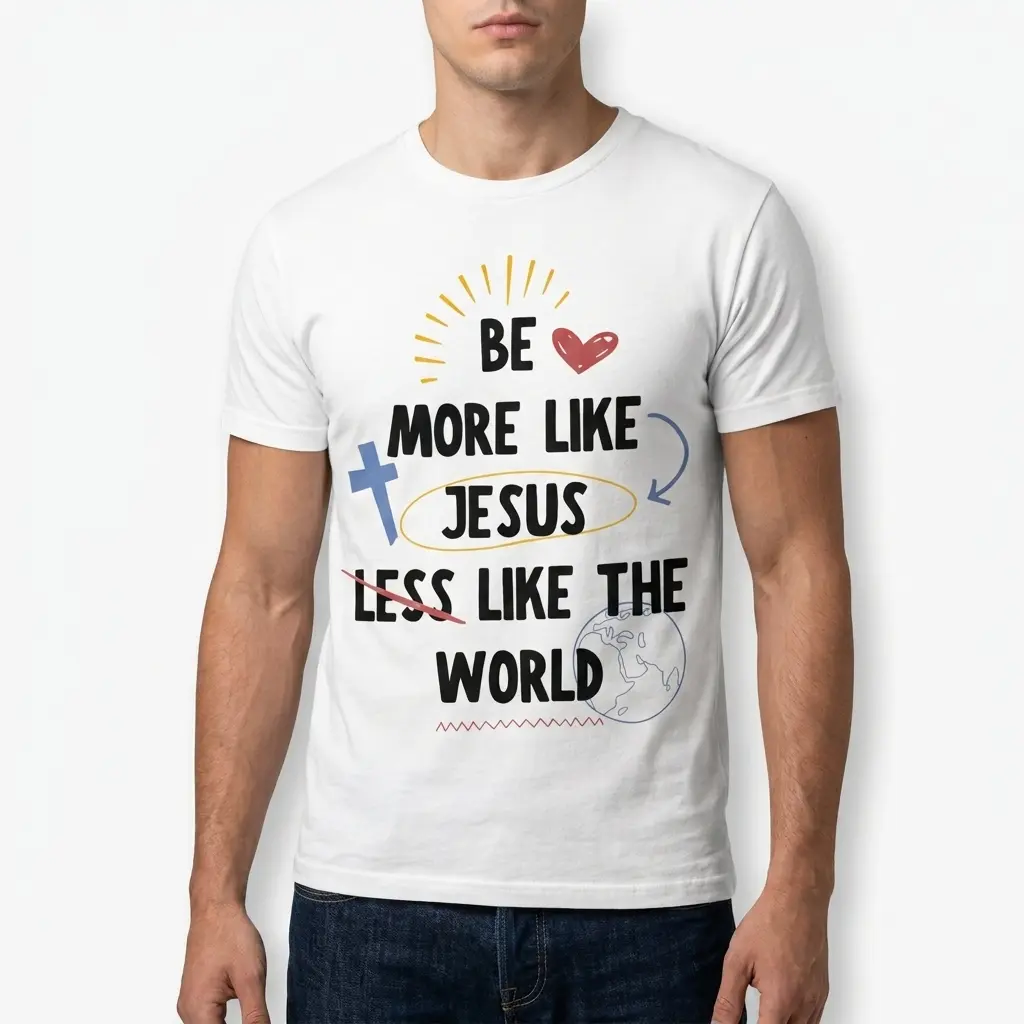Horizontal layout of Christian themed t-shirt with motivational message.