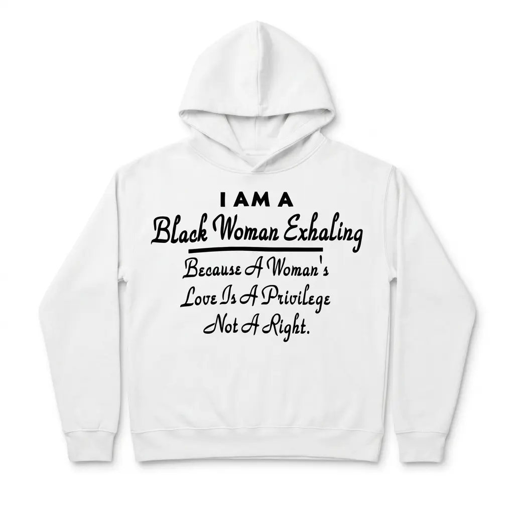 Black Woman Exhaling Love Is A Privilege T-Shirt 2 Front view of the cultural t-shirt, highlighting the "Black Woman Exhaling" statement and script text design.