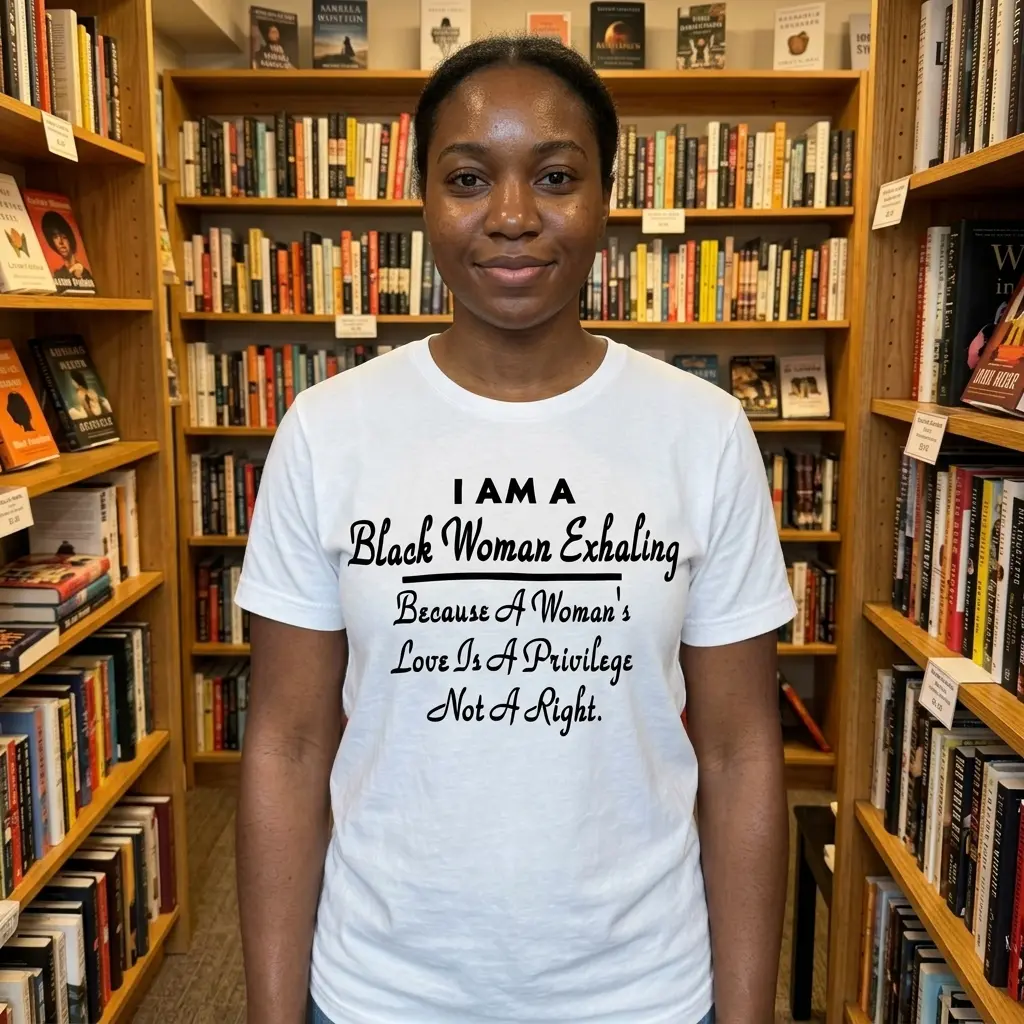 Black Woman Exhaling Love Is A Privilege T-Shirt 6 A cultural Black Woman Exhaling t-shirt displayed as a product, showing its unique message and design.