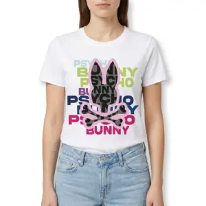 Bunny Skull Streetwear Graphic T-Shirt 9 Detailed view of colorful text and bunny skull design on t-shirt.