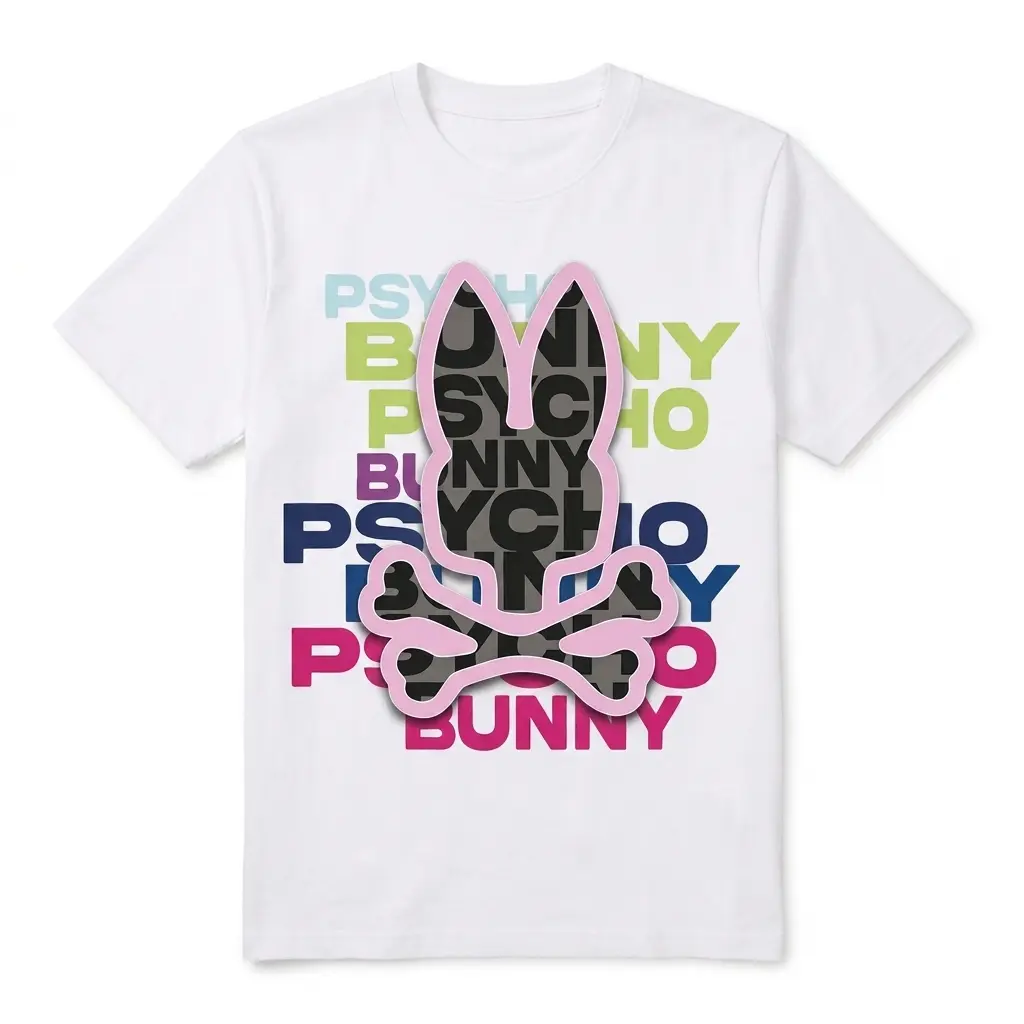 Bunny Skull Streetwear Graphic T-Shirt 1 White t-shirt with bunny skull graphic and colorful text.
