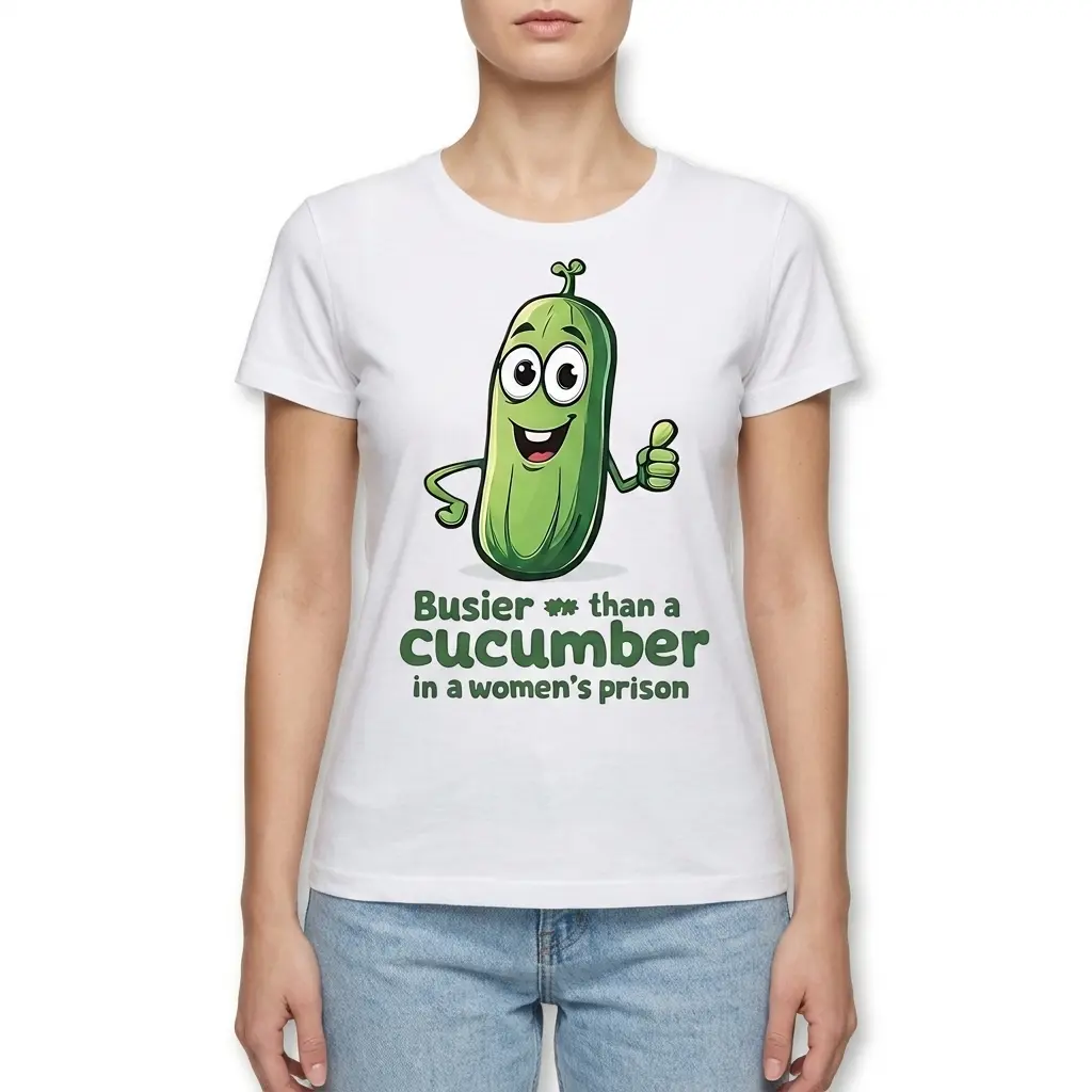 Busier Than A Cucumber Funny Adult T-Shirt 4 Humorous t-shirt with playful cucumber graphic.