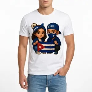 Cartoon Kids Cuban Pride Flag Shirt 8 Cartoon kids with Cuban flag on a white cultural shirt.