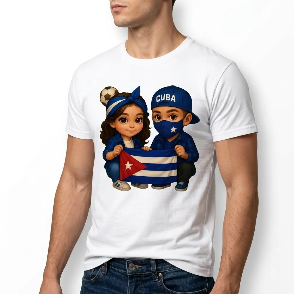 Cartoon Kids Cuban Pride Flag Shirt 5 Cuban pride shirt with cartoon kids and flag design.