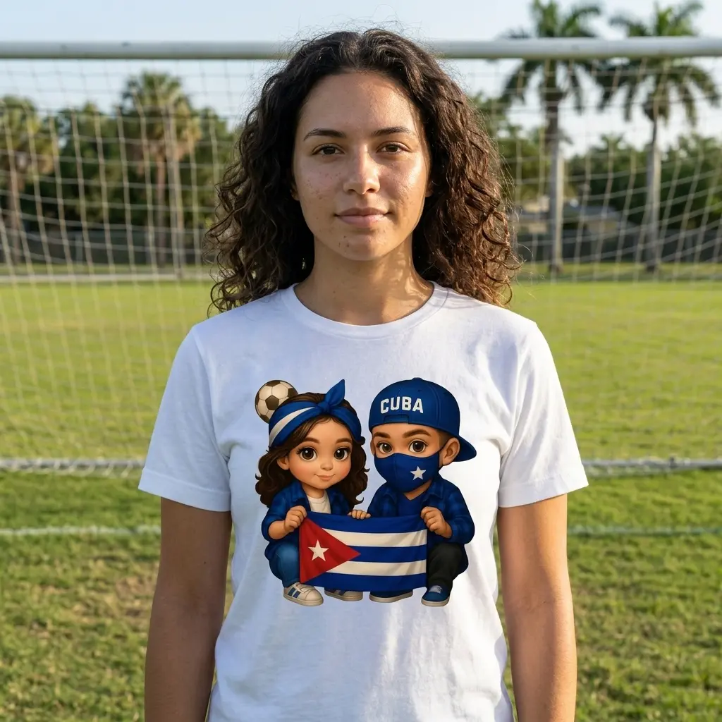 Cartoon Kids Cuban Pride Flag Shirt 6 Boy and girl cartoon holding Cuban flag on casual shirt.