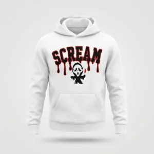 Chibi Scream Ghost Halloween Tee 7 Front flat lay of Scream Ghost hoodie featuring a chibi horror design.