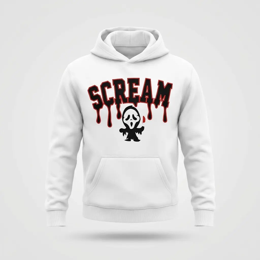 Chibi Scream Ghost Halloween Tee 2 Front flat lay of Scream Ghost hoodie featuring a chibi horror design.