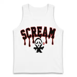 Chibi Scream Ghost Halloween Tee 8 Front flat lay of Scream Ghost tank top with chibi-style design.