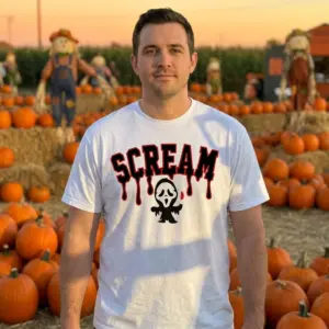 Chibi Scream Ghost Halloween Tee 11 Scream Ghost T-Shirt featured in a casual lifestyle environment.